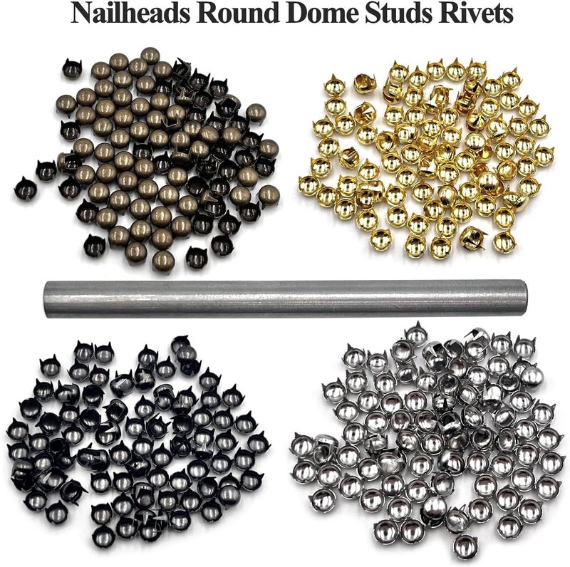 honigo 400pcs Nailheads Round Dome Studs Rivets Mixed Color Metal Solid Brass 6mm 4 Prongs Spikes Spots for Leather Craft Clothes Belt Bag Shoes Decorations Totes DIY Craft Gold Silver Gun Bronze - Image 4